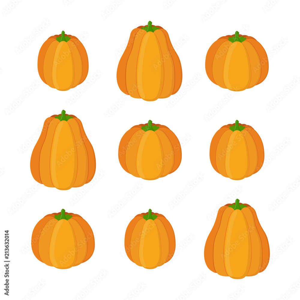 Vector orange pumpkin, Halloween symbol. Garden autumn product - gourd. Made in cartoon flat style Vector orange pumpkin, Halloween symbol. Garden autumn product - gourd. Made in cartoon flat style