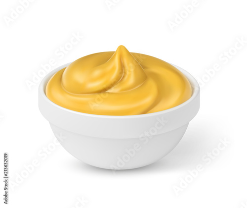 Fotografie, Obraz Bowl with mustard isolated on white background