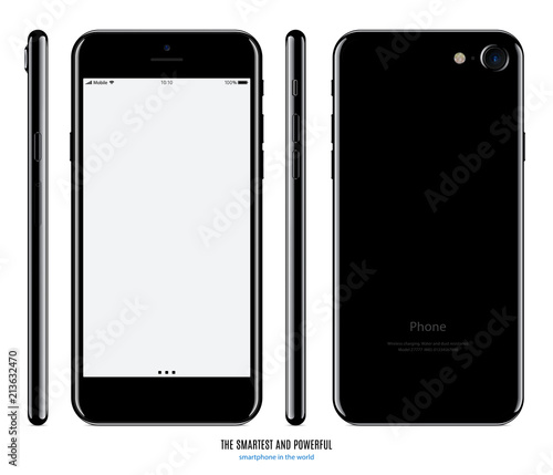 smartphone mockup in black color with blank screen front, back and side on white background. stock vector illustration eps10