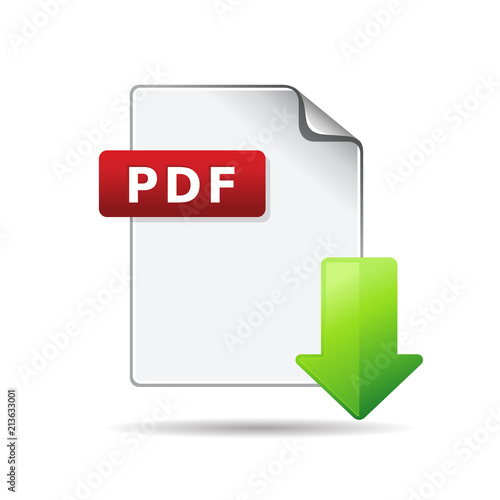 Portable document format download icon. Color vector illustration.