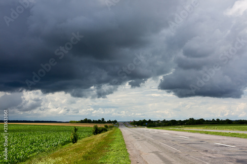 Road and dramatic stormy sky