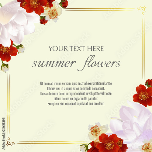 Template for greeting cards, wedding decorations, invitation,sales. Vector banner with Luxurious spring flowers. Spring or summer design.