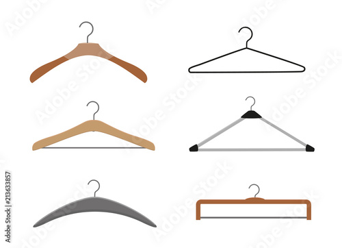 Realistic wooden hangers. For coats, sweaters, dresses, skirts, pants. Design template,layout for graphics, advertising