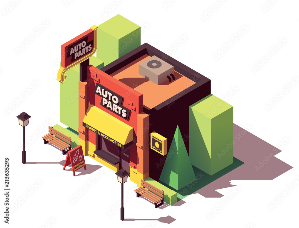Vector isometric auto parts shop Vector isometric auto parts shop