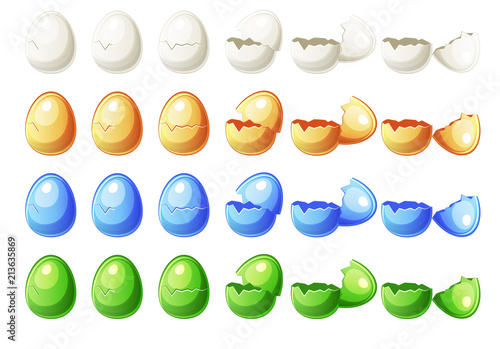 7 Steps animations different colors broken egg in vector