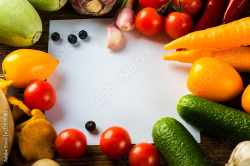 Vegetables on the table. Frame. Background.