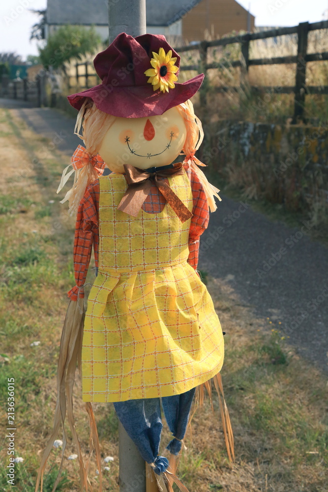 Cute straw filled girl scarecrow Stock Photo | Adobe Stock
