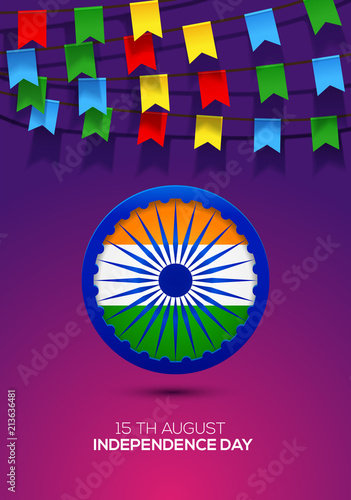 Indian Independence Day holiday poster with flags.
