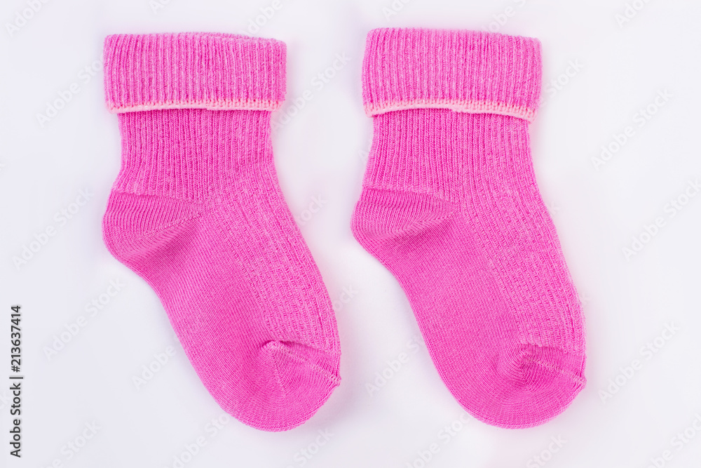 Homemade pink wool socks for baby. Homemade pink wool socks for baby.