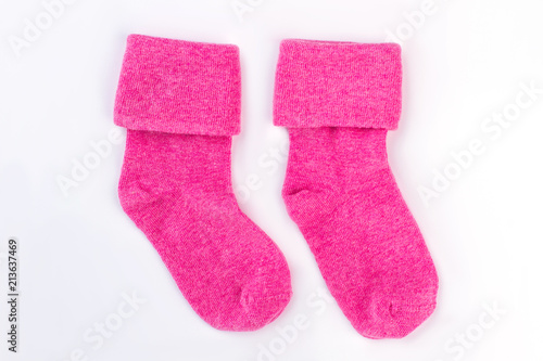 Pair of pink warm winter socks.