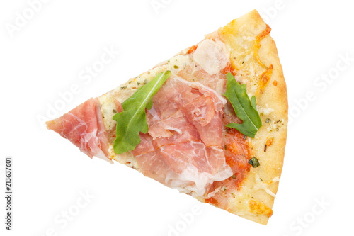 Pizza Prosciutto Schinken Stück von oben Freisteller freigestellt isoliert