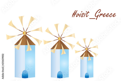 greek island windmills vector - visit greece logo - white background