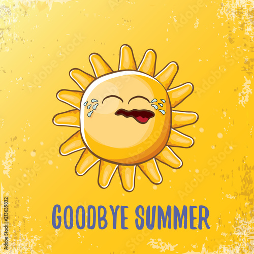 vector goodbye summer vector ccreative concept illustration with crying summer sun character on orange background. End of summer background photo