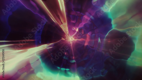3D rendering the flight to another dimension through a wormhole in time and space. Bright, high-energy and high-tech tunnel