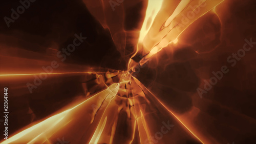 3D rendering the flight to another dimension through a wormhole in time and space. Bright, high-energy and high-tech tunnel