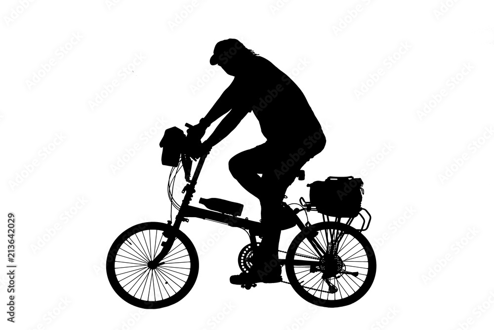 Fototapeta premium silhouette Sport man whit bike on white background