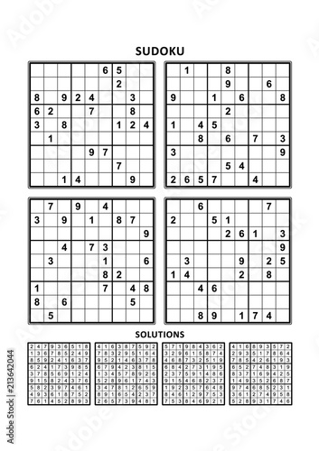 Four sudoku puzzles of comfortable (easy, yet not very easy) level, on A4 or Letter sized page with margins, suitable for large print books, answers included. Set 13.
