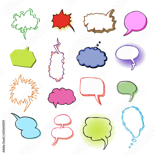 Bubbles vector blank speech bubbling messages for communication or dialog set of cartoon bubbly chat balloon think or talk isolated on white background illustration