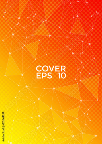 Global network connection geometric grid. Network nodes information technology concept. Vector cover page layout. 