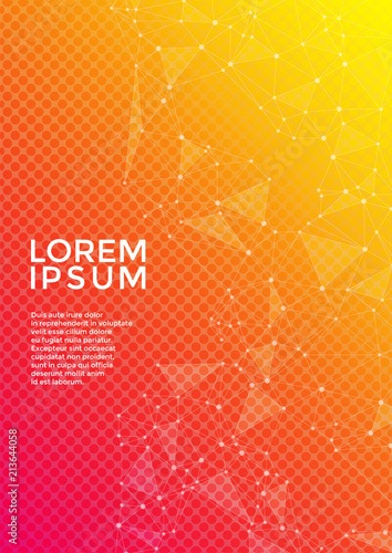 Global network connection geometric grid. Network nodes information technology concept. Vector cover page layout. 
