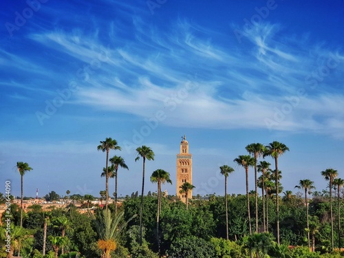 Vue du minaret de la mosquée Koutoubia à Marrakech au Maroc