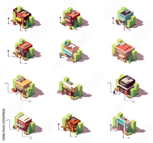 Vector isometric shops icon set