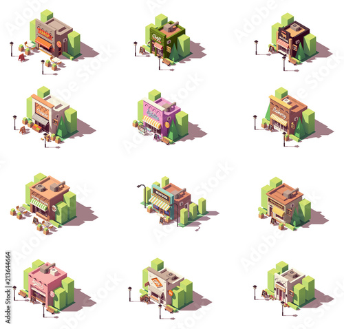 Vector isometric shops icon set