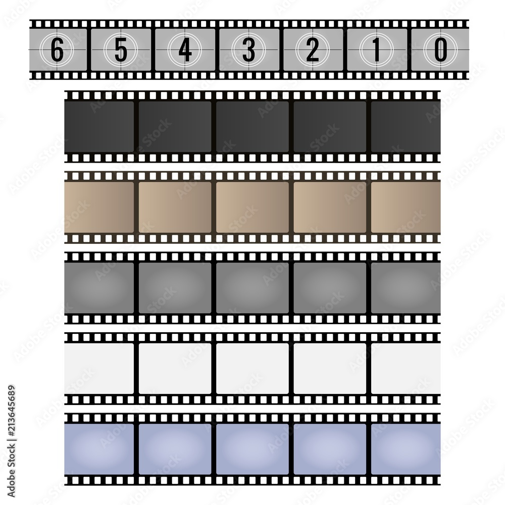 Film strip. Movie reel frames, vintage 35mm camera celluloid filmstrip vector illustration