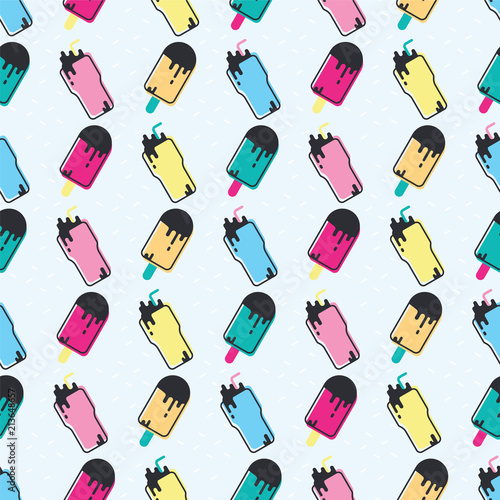 Bright Color Style Pattern With Ice Cream And Cocktail.