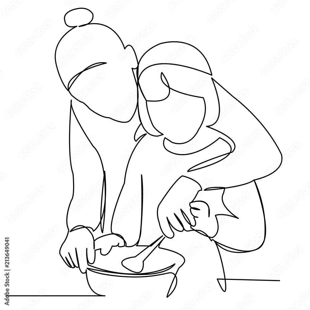 Fototapeta premium Mom and daughter preparing food