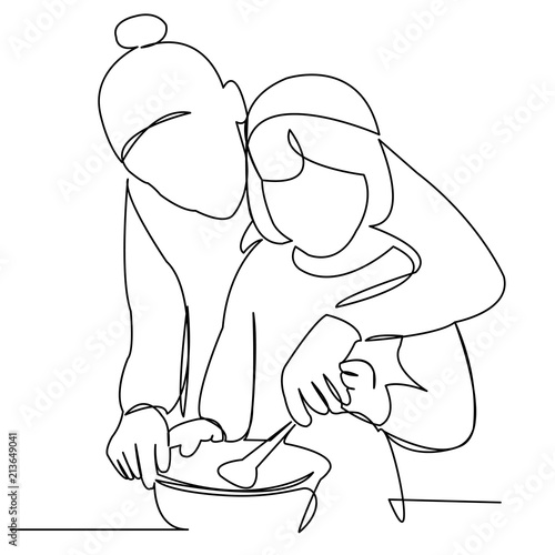 Mom and daughter preparing food
