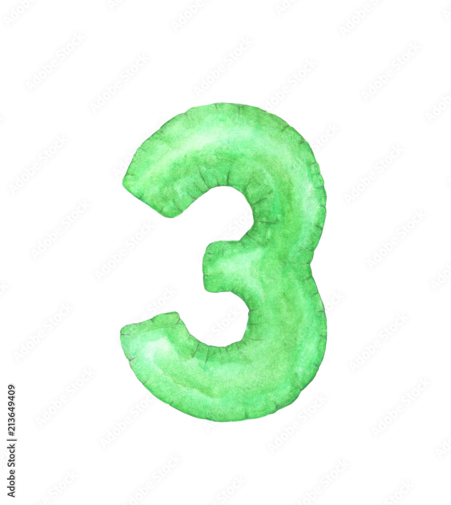 Watercolor number 3. Three isolated on white background. Hand painted illustration Watercolor number 3. Three isolated on white background. Hand painted illustration