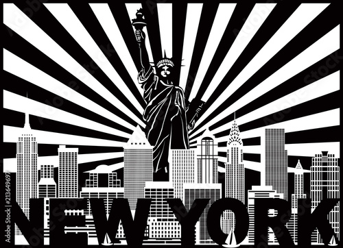 New York Skyline Text and Sun Rays vector  Illustration