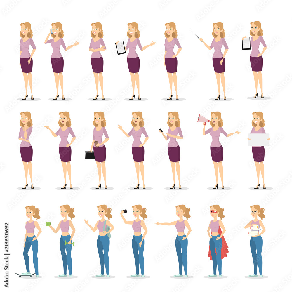 Fototapeta premium Set of a woman character