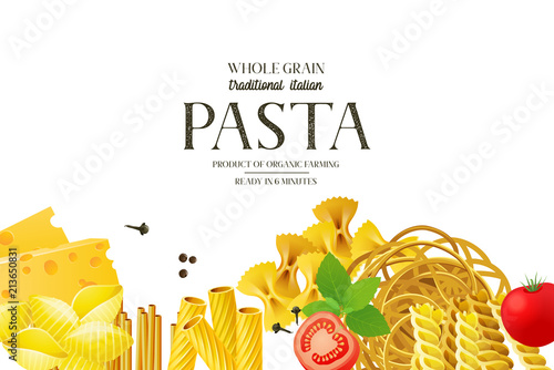 Border with different realistic pasta types