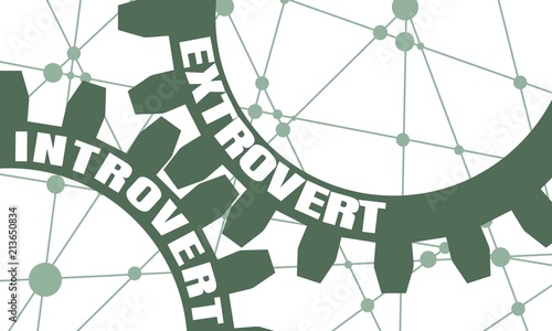 Extrovert and introvert. Mechanism of gears. Communication concept in industrial design. Modern brochure design template. Connected lines with dots on backdrop