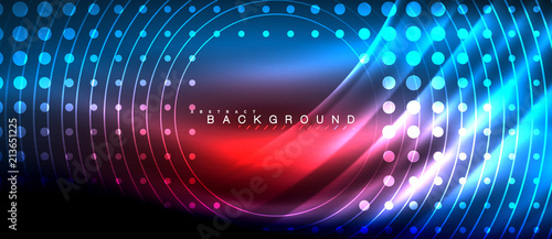 Neon glowing lines, magic energy space light concept, abstract background wallpaper design