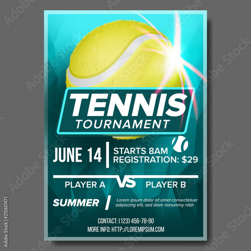 Tennis Poster Vector. Banner Advertising. A4 Size. Sport Event Announcement. Announcement, Game, League, Camp Design. Championship Template Illustration