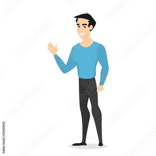 Young handsome man waving hand