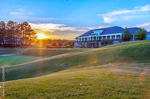 Sunset on Golf Course with Club House 18th Hole