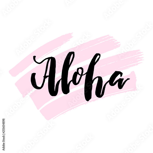 Aloha hand drawn lettering print. Hawaiian language greeting typography for posters, t-shirt, prints, cards, banners. Vector typographic element for your design