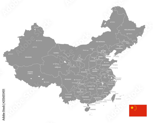 Grey Vector Political Map of China