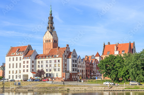 Elblag, polish Pomerania - View from other side of Elblag river towards  rebuilt tenements of old town photo