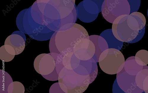 Multicolored translucent circles on a dark background. Red tones. 3D illustration