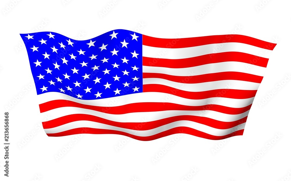 Fototapeta premium Waving flag of the United States of America. Stars and Stripes. State symbol of the USA. 3D illustration
