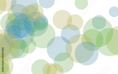 Multicolored translucent circles on a white background. Green tones. 3D illustration