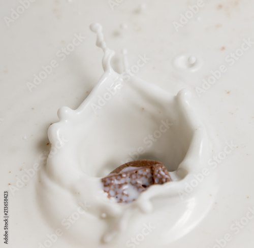 Chocolate falls in milk