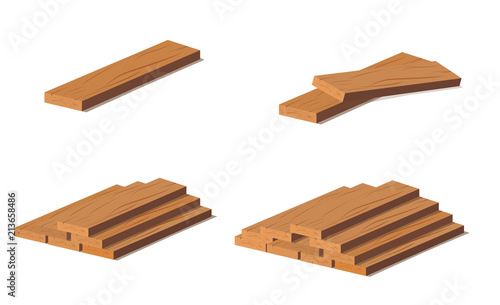 Wooden logs. Brown bark of felled dry wood. Purchase for construction. Vector illustration. A set of wooden straps for wood, an illustration of the industry of wood materials. Wood boards