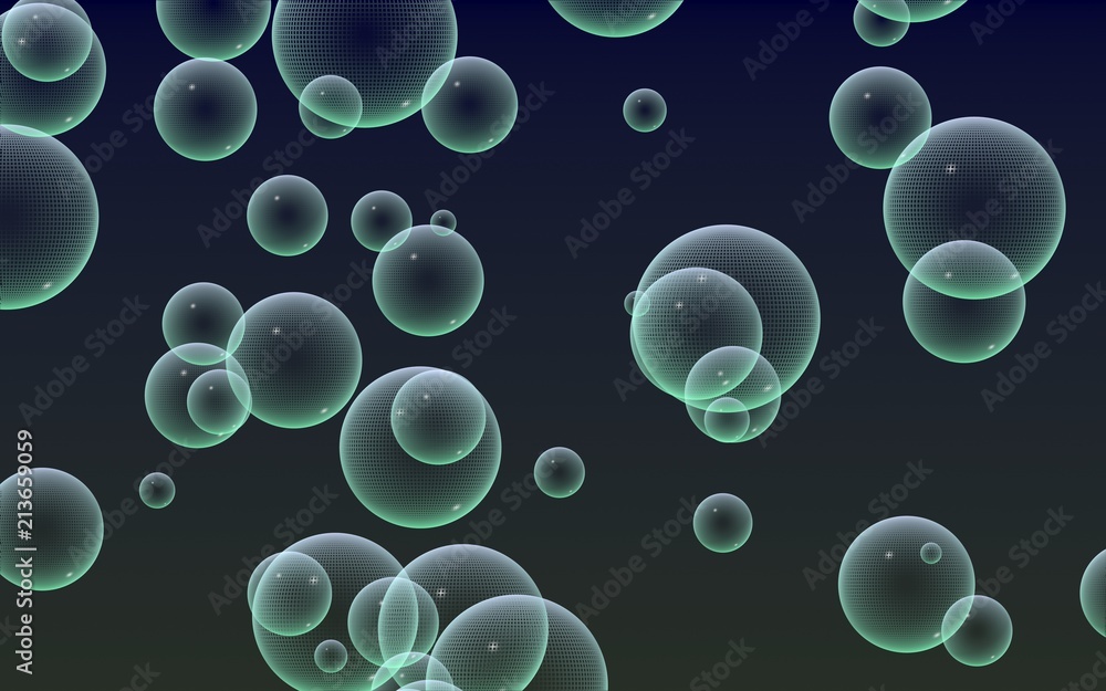 Dark background green mesh bubbles. Wallpaper, texture with bubble. 3D illustration Dark background green mesh bubbles. Wallpaper, texture with bubble. 3D illustration