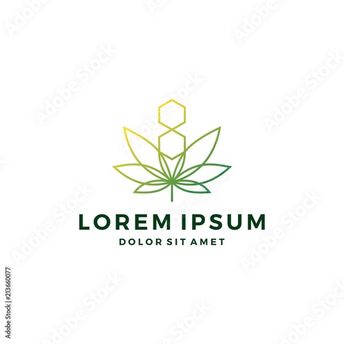 cannabis hemp marijuana leaf geometric logo outline line art